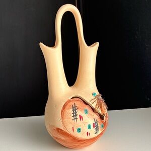 Vintage Wedding  Ceremony Vase Turquoise Feather Pueblo